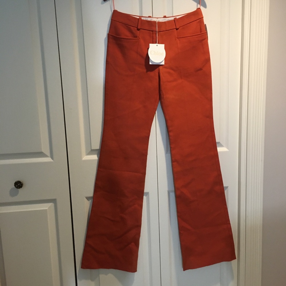 NWT Chloé Orange Cotton Flared Bottom Trousers 38